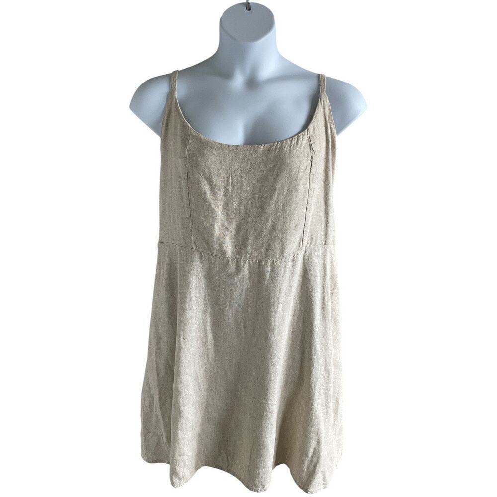 NWT Old Navy Cami Mini Dress Linen Blend Smocked Plus XXL Tan Beachy Resortwear